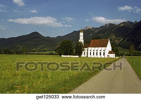 Church on a landscape, Saint Coleman's Church, Schwangau, Germany View Large Photo Image Stock Image - Church on a landscape, Saint Coleman's Church, Schwangau, Germany. Fotosearch