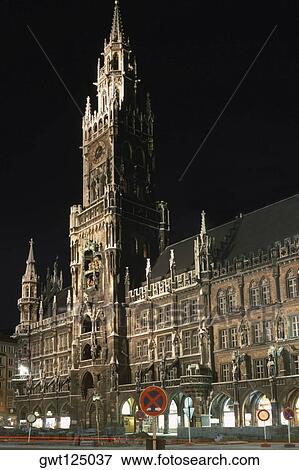 Stock Photo - Facade of a Town Hall, Munich Town Hall, Munich, Bavaria, Germany. Fotosearch