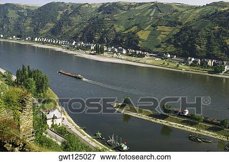High angle view of a tourboat, Rhine River, Germany View Large Photo Image Stock Photo - High angle view of a tourboat, Rhine River, Germany. Fotosearch