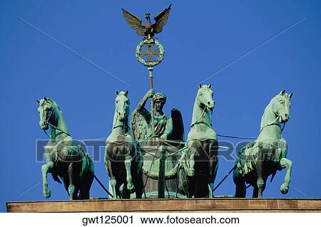 Low Angle View Of A Statue Quadriga Statue Brandenburg Gate Berlin Germany Stock Image Gwt Fotosearch