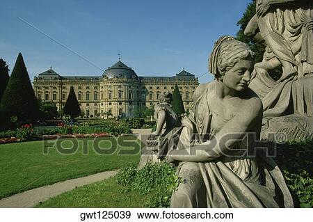 Stock Photo - Statues in front of a building, Wurzburg, Germany. Fotosearch