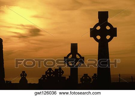 Celtic crosses at dusk, County Clare, Republic of Ireland View Large Photo Image Stock Photograph - Celtic crosses at dusk, County Clare, Republic of Ireland. Fotosearch