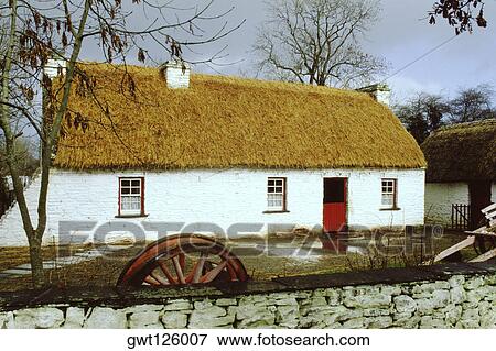 Stock Photo - Facade of a hut, Bunratty Folk Park, Republic of Ireland. Fotosearch