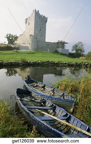 High angle view of boats in the river, Ross Castle, Killarney, Republic of Ireland View Large Photo Image Stock Photo - High angle view of boats in the river, Ross Castle, Killarney, Republic of Ireland. Fotosearch