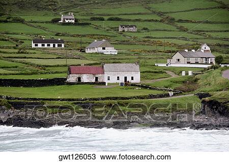 Houses on the coast, Ring of Kerry, Atlantic Coast, Republic of Ireland View Large Photo Image Stock Image - Houses on the coast, Ring of Kerry, Atlantic Coast, Republic of Ireland. Fotosearch