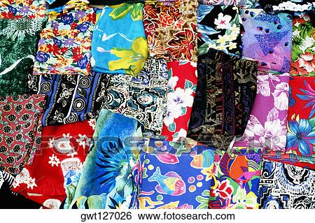 Colorful tropical fabrics are seen in Jamaica View Large Photo Image Stock Photograph - Colorful tropical fabrics are seen in Jamaica. Fotosearch