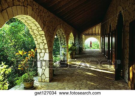 View of an arched walkway on the Prospect Plantation, Jamaica View Large Photo Image Picture - View of an arched walkway on the Prospect Plantation, Jamaica. Fotosearch