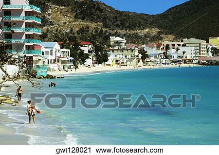 Stock Image - A beach scene on St. Martin, one of the Leeward Islands in the Caribbean. Fotosearch