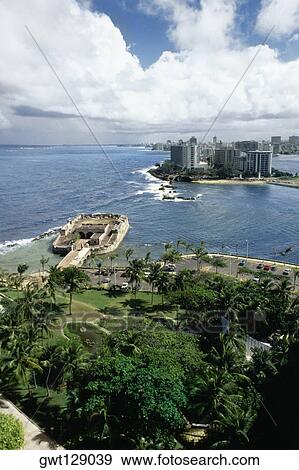 High angle view of a coastal city, San Juan, Puerto Rico View Large Photo Image Stock Photo - High angle view of a coastal city, San Juan, Puerto Rico. Fotosearch