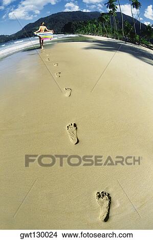 View of footprints on the sand, Maracas Beach, Trinidad, Caribbean View Large Photo Image Picture - View of footprints on the sand, Maracas Beach, Trinidad, Caribbean. Fotosearch