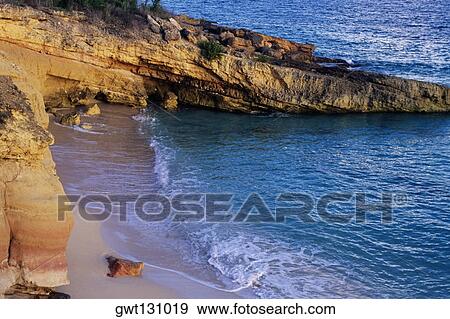 Stock Photo - High angle view of Wide Beach, Saba Caribbean, U. S. Virgin Islands. Fotosearch