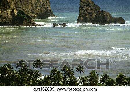 Stock Photo - Aerial view of the windward coast of St. Lucia in the Caribbean. Fotosearch