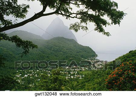 High angle view of a befogged volcano, St. Lucia View Large Photo Image Stock Photo - High angle view of a befogged volcano, St. Lucia. Fotosearch