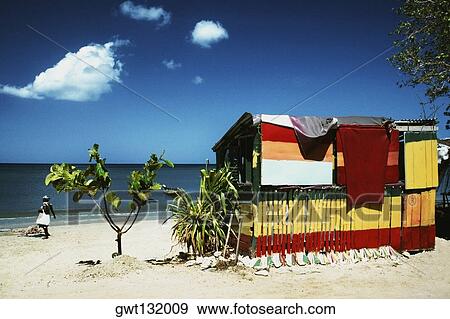 Rear view of a crude shelter on a calm beach, St. Lucia View Large Photo Image Stock Photo - Rear view of a crude shelter on a calm beach, St. Lucia. Fotosearch