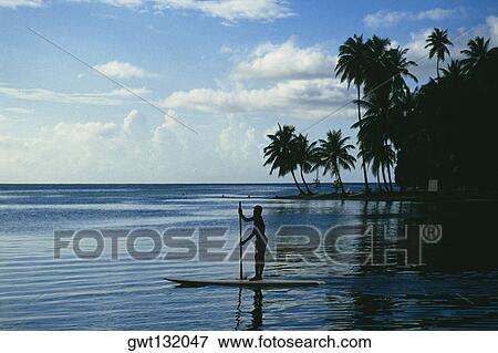 Silhouette of a man rowing a boat in a calm sea, St. Lucia View Large Photo Image Stock Photo - Silhouette of a man rowing a boat in a calm sea, St. Lucia. Fotosearch