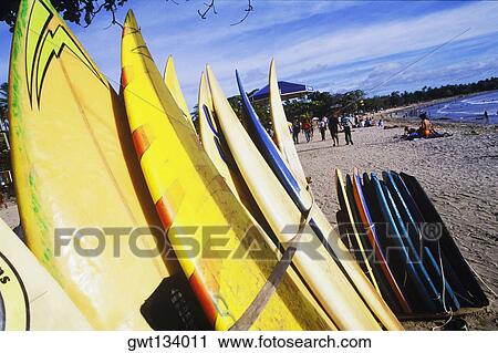 Stock Image - Close-up of surfboards on the beach, Bali, Indonesia. Fotosearch