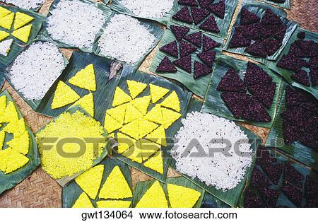 Picture - Close-up of sweet food on leaves, Bali, Indonesia. Fotosearch