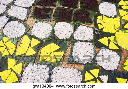 Picture - Close-up of sweet food on leaves, Bali, Indonesia. Fotosearch