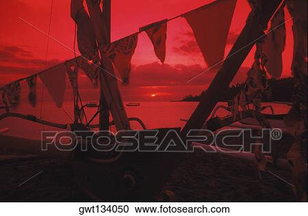 Stock Image - Pennants hanging on a boat, Bali, Indonesia. Fotosearch