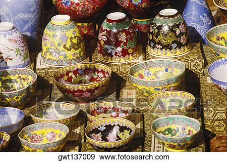 Close-up of crockery in a market stall, China View Large Photo Image Stock Photo - Close-up of crockery in a market stall, China. Fotosearch