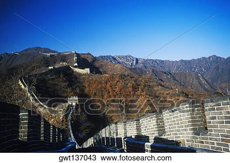 Fortified wall passing through mountains, Great Wall Of China, China View Large Photo Image Stock Image - Fortified wall passing through mountains, Great Wall Of China, China. Fotosearch