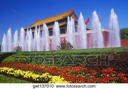 Fountain in front of a building, China View Large Photo Image Stock Image - Fountain in front of a building, China. Fotosearch