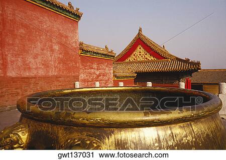 Golden decorative urn in a courtyard, China View Large Photo Image Stock Image - Golden decorative urn in a courtyard, China. Fotosearch