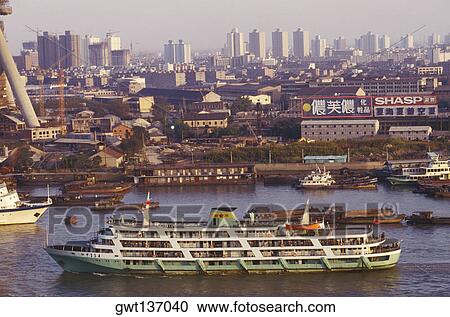 High angle view of a ship sailing in the sea, China View Large Photo Image Stock Image - High angle view of a ship sailing in the sea, China. Fotosearch