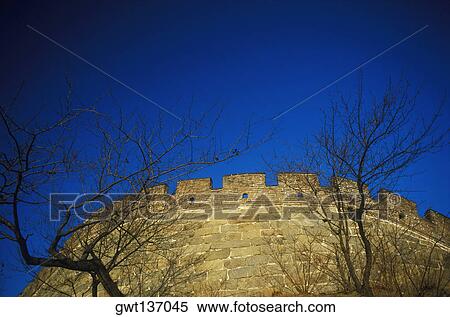 Low angle view of a stone wall, Great Wall Of China, China View Large Photo Image Stock Photography - Low angle view of a stone wall, Great Wall Of China, China. Fotosearch