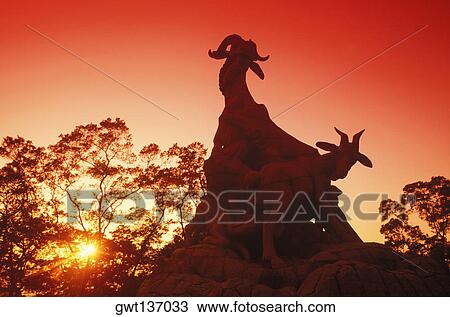 Stock Image - Silhouette of a sculpture, China. Fotosearch