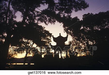 Silhouette of a shrine, China View Large Photo Image Stock Photograph - Silhouette of a shrine, China. Fotosearch
