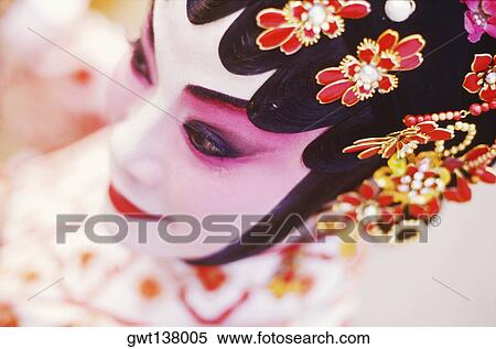 Close-up of a female opera performer, Hong Kong, China View Large Photo Image Stock Photography - Close-up of a female opera performer, Hong Kong, China. Fotosearch