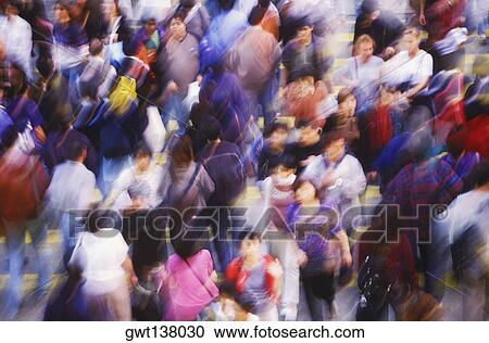 Stock Image - High angle view of a crowd, Hong Kong, China. Fotosearch