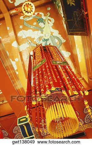 Stock Photo - Low angle view of a lantern, Hong Kong, China. Fotosearch
