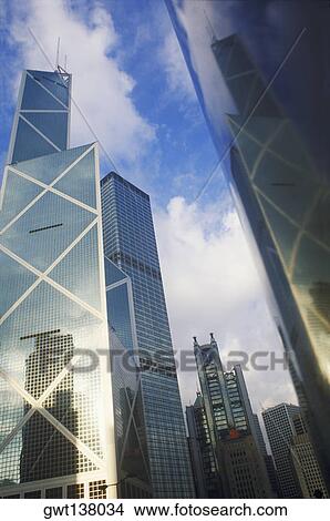 Picture - Low angle view of skyscrapers in a city, Hong Kong, China. Fotosearch