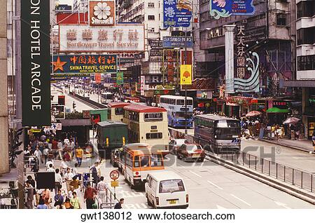 Stock Image - Traffic moving on the road, Hong Kong, China. Fotosearch