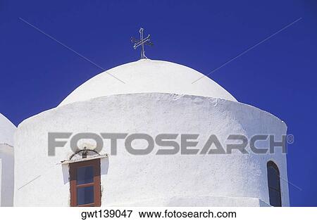 Stock Photo - High section view of a church, Santorini, Cyclades Islands, Greece. Fotosearch