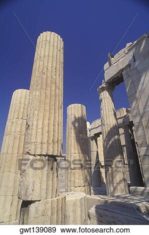 Low angle view of columns at an old ruin, Parthenon, Athens, Greece View Large Photo Image Stock Photo - Low angle view of columns at an old ruin, Parthenon, Athens, Greece. Fotosearch