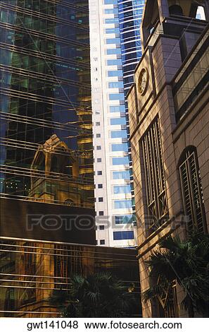 Stock Photo - Low angle view of skyscrapers in a city, Hong Kong, China. Fotosearch
