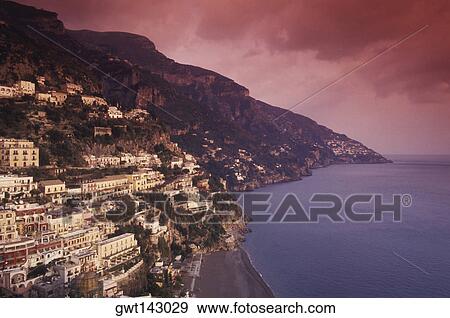 High angle view of a city by the sea, Italy View Large Photo Image Stock Photo - High angle view of a city by the sea, Italy. Fotosearch