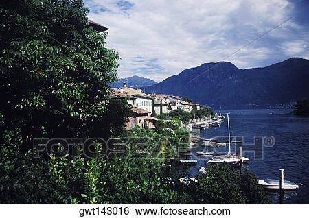 High angle view of buildings along a river, Italy View Large Photo Image Stock Photograph - High angle view of buildings along a river, Italy. Fotosearch