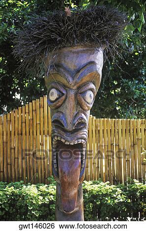 Stock Photograph - Close-up of a totem pole, Hawaii, USA. Fotosearch