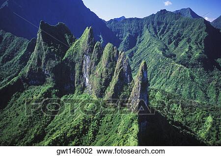 Stock Image - Panoramic view of a valley, Hawaii, USA. Fotosearch