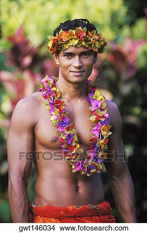 Portrait of a young man wearing a garland, Hawaii, USA View Large Photo Image Picture - Portrait of a young man wearing a garland, Hawaii, USA. Fotosearch