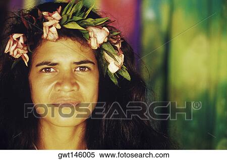 Portrait of a young woman wearing a laurel wreath, Hawaii, USA View Large Photo Image Stock Photography - Portrait of a young woman wearing a laurel wreath, Hawaii, USA. Fotosearch