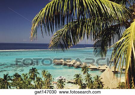 Stock Image - High angle view of beach huts, Hawaii, USA. Fotosearch