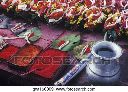 Close-up of religious offerings View Large Photo Image Stock Photo - Close-up of religious offerings. Fotosearch