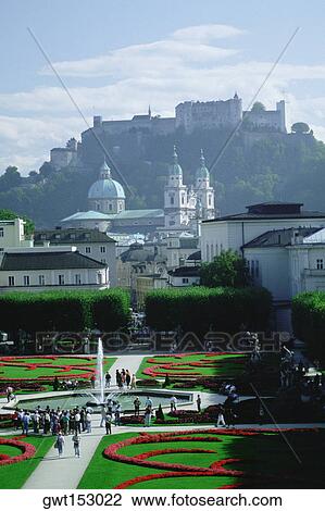 High angle view of tourist in a garden, Rose Garden, Kollegienkirche, Salzburg, Austria View Large Photo Image Stock Image - High angle view of tourist in a garden, Rose Garden, Kollegienkirche, Salzburg, Austria. Fotosearch