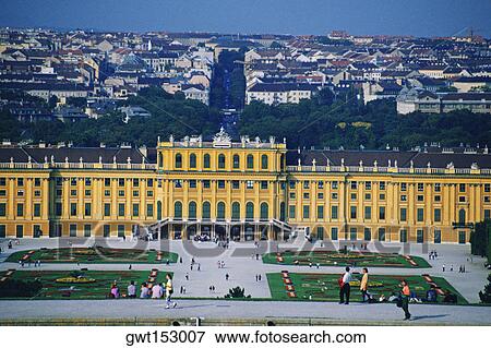 High angle view of tourist in front of a palace, Schonbrunn Palace, Vienna, Austria View Large Photo Image Stock Photo - High angle view of tourist in front of a palace, Schonbrunn Palace, Vienna, Austria. Fotosearch