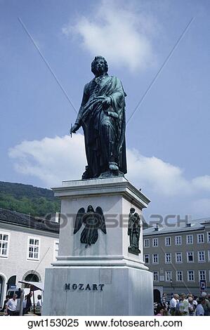 Stock Photography - Low angle view of a statue, Mozart Statue, Salzburg, Austria. Fotosearch